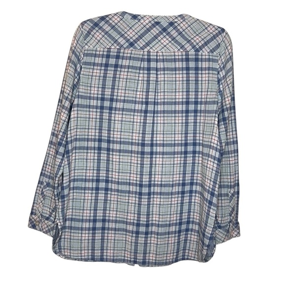 J.Jill 100% Cotton Gauzy Plaid Button Down Shirt Seaport Blue Size Medium - Picture 5 of 10